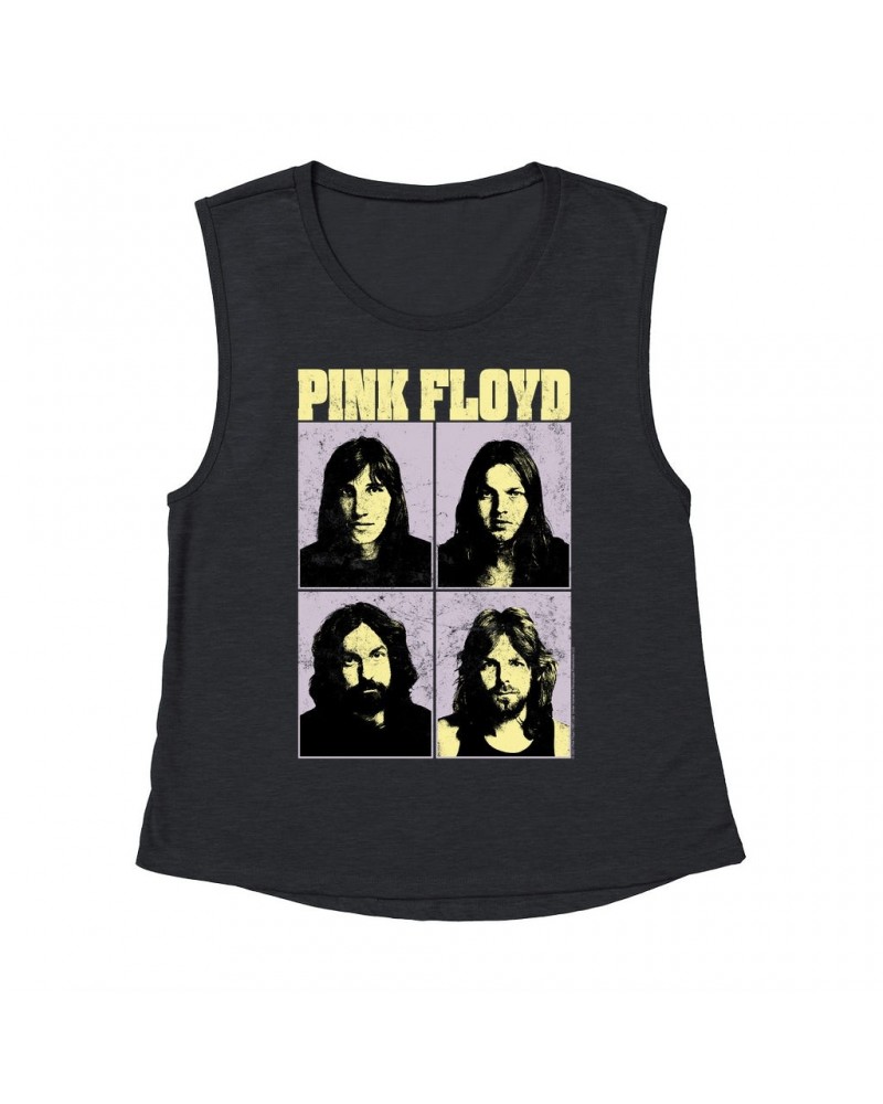 Pink Floyd Ladies' Muscle Tank Top | Meddle Group Photo Pastel Image Distressed Shirt $16.48 Shirts