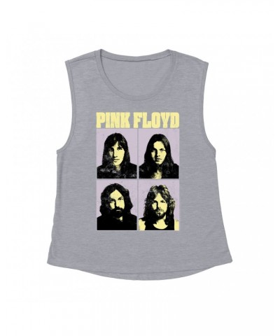 Pink Floyd Ladies' Muscle Tank Top | Meddle Group Photo Pastel Image Distressed Shirt $16.48 Shirts