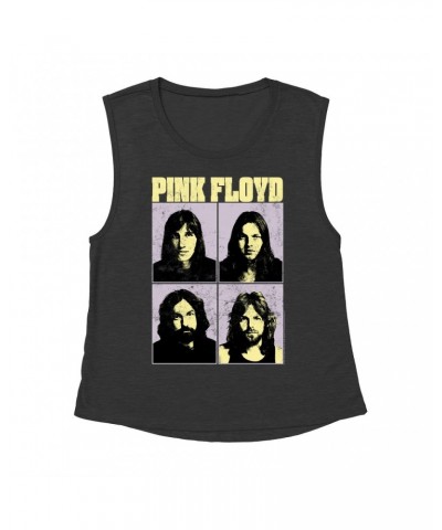 Pink Floyd Ladies' Muscle Tank Top | Meddle Group Photo Pastel Image Distressed Shirt $16.48 Shirts