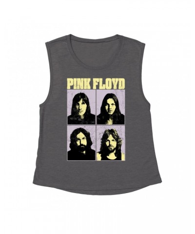 Pink Floyd Ladies' Muscle Tank Top | Meddle Group Photo Pastel Image Distressed Shirt $16.48 Shirts