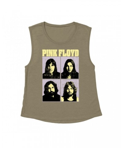 Pink Floyd Ladies' Muscle Tank Top | Meddle Group Photo Pastel Image Distressed Shirt $16.48 Shirts