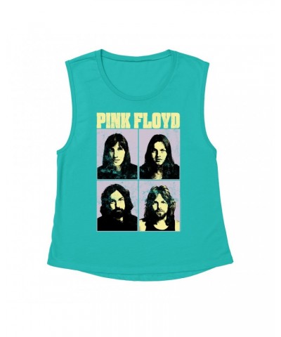 Pink Floyd Ladies' Muscle Tank Top | Meddle Group Photo Pastel Image Distressed Shirt $16.48 Shirts