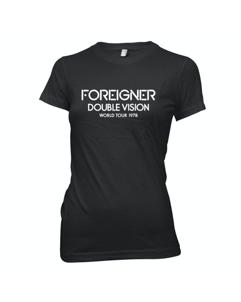 Foreigner Women's Black Double Vision Flocked T-Shirt $6.83 Shirts