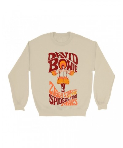 David Bowie Sweatshirt | Retro Orange Ziggy Stardust And The Spiders From Mars Distressed Sweatshirt $13.98 Sweatshirts