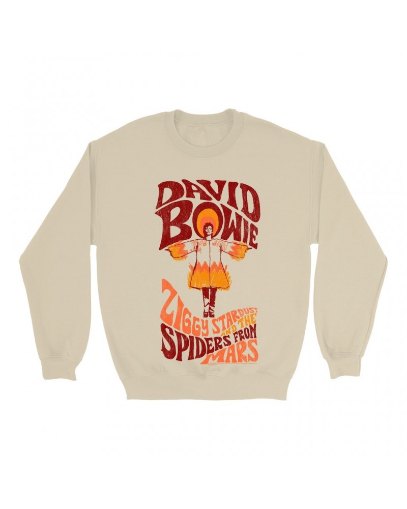 David Bowie Sweatshirt | Retro Orange Ziggy Stardust And The Spiders From Mars Distressed Sweatshirt $13.98 Sweatshirts