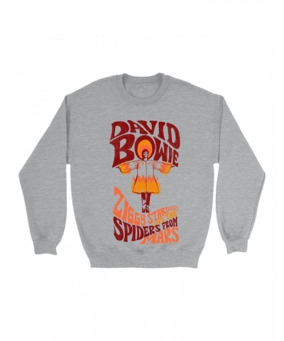 David Bowie Sweatshirt | Retro Orange Ziggy Stardust And The Spiders From Mars Distressed Sweatshirt $13.98 Sweatshirts