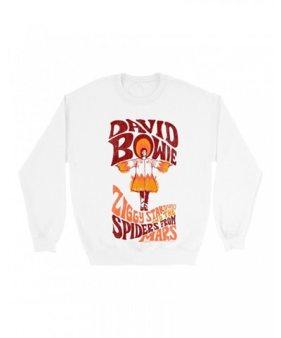 David Bowie Sweatshirt | Retro Orange Ziggy Stardust And The Spiders From Mars Distressed Sweatshirt $13.98 Sweatshirts