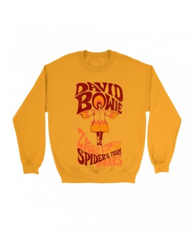 David Bowie Sweatshirt | Retro Orange Ziggy Stardust And The Spiders From Mars Distressed Sweatshirt $13.98 Sweatshirts