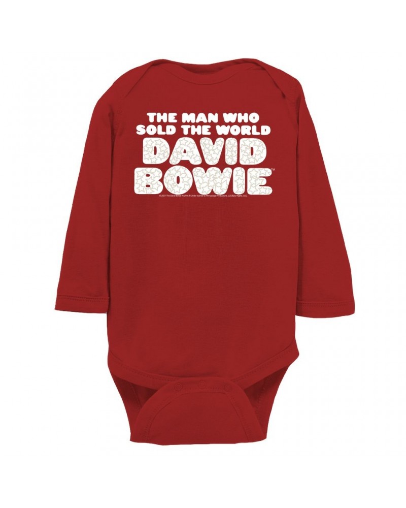 David Bowie Long Sleeve Bodysuit | The Man Who Sold The World Large Logo Bodysuit $11.68 Shirts