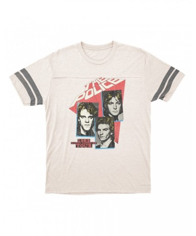 The Police T-Shirt | 1982 North American Tour Distressed Football Shirt $16.48 Shirts