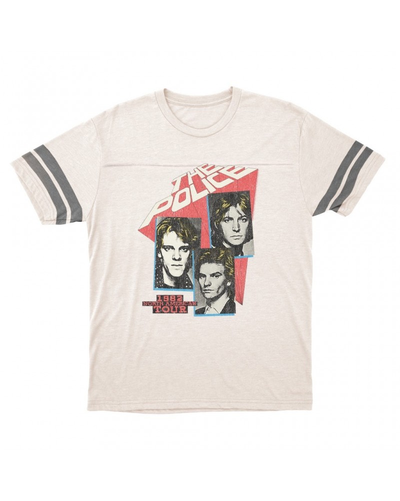 The Police T-Shirt | 1982 North American Tour Distressed Football Shirt $16.48 Shirts