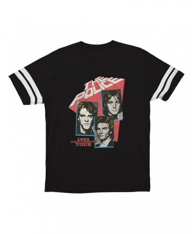 The Police T-Shirt | 1982 North American Tour Distressed Football Shirt $16.48 Shirts