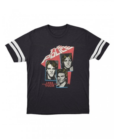 The Police T-Shirt | 1982 North American Tour Distressed Football Shirt $16.48 Shirts