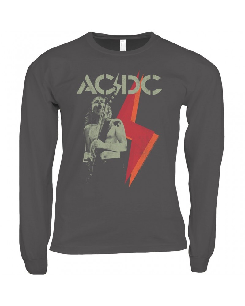 AC/DC Long Sleeve Shirt | Angus Young Concert Photo Lighting Design Distressed Shirt $12.58 Shirts