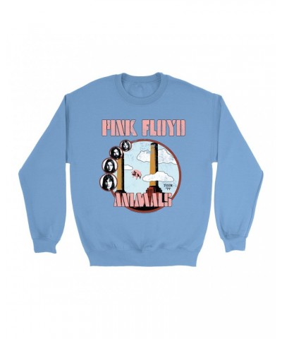 Pink Floyd Bright Colored Sweatshirt | Animals '77 Tour Pastel Design Distressed Sweatshirt $13.63 Sweatshirts