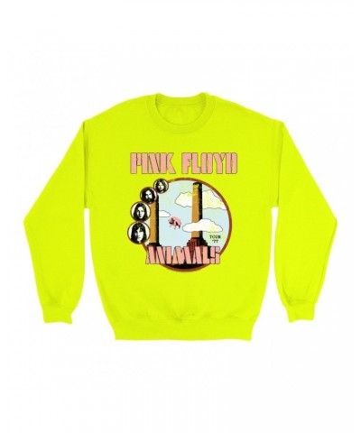 Pink Floyd Bright Colored Sweatshirt | Animals '77 Tour Pastel Design Distressed Sweatshirt $13.63 Sweatshirts