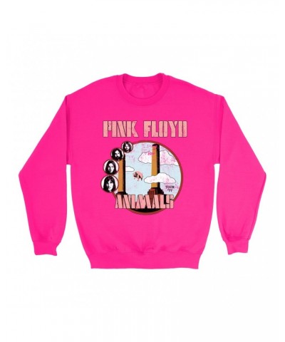 Pink Floyd Bright Colored Sweatshirt | Animals '77 Tour Pastel Design Distressed Sweatshirt $13.63 Sweatshirts