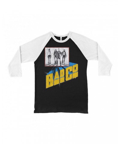 Bad Company 3/4 Sleeve Baseball Tee | 1976 Run With The Pack Concert Distressed Shirt $13.48 Shirts