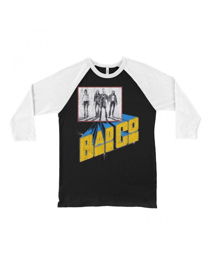 Bad Company 3/4 Sleeve Baseball Tee | 1976 Run With The Pack Concert Distressed Shirt $13.48 Shirts