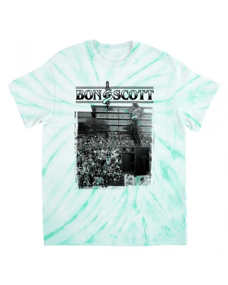 Bon Scott T-Shirt | Black And White Snake & Dagger Concert Photo Tie Dye Shirt $12.13 Shirts