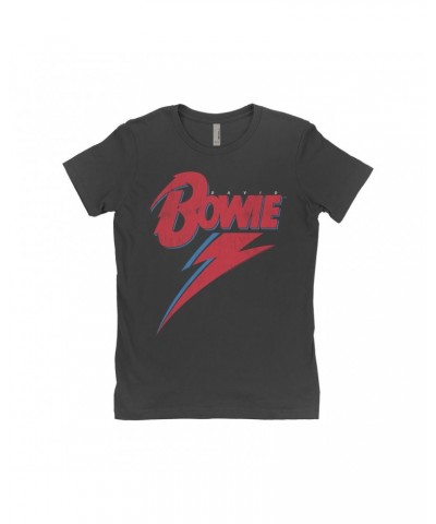 David Bowie Ladies' Boyfriend T-Shirt | Contemporary Lightning Bolt Logo Distressed Shirt $7.49 Shirts