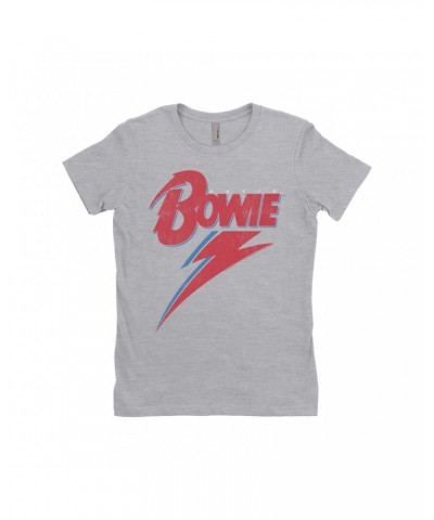 David Bowie Ladies' Boyfriend T-Shirt | Contemporary Lightning Bolt Logo Distressed Shirt $7.49 Shirts