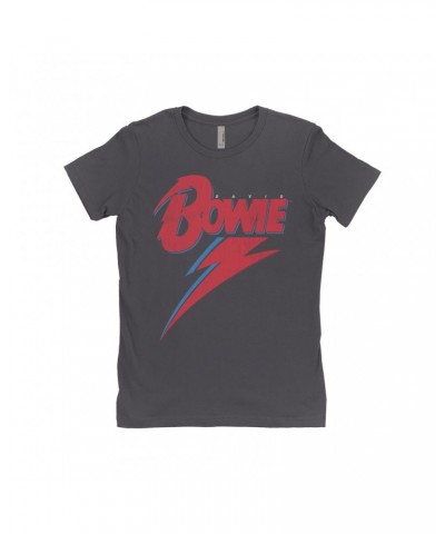 David Bowie Ladies' Boyfriend T-Shirt | Contemporary Lightning Bolt Logo Distressed Shirt $7.49 Shirts