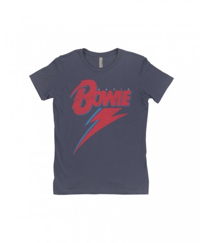 David Bowie Ladies' Boyfriend T-Shirt | Contemporary Lightning Bolt Logo Distressed Shirt $7.49 Shirts