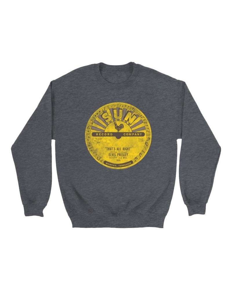 Elvis Presley Sweatshirt | That's All Right Record Label Distressed Sweatshirt $14.68 Sweatshirts